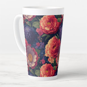 Pretty vintage red Orange purple mum peony floral  Latte Mug