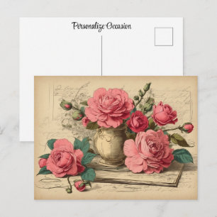 Pretty Vintage Red Rose Floral Any Occasion Gift Postcard