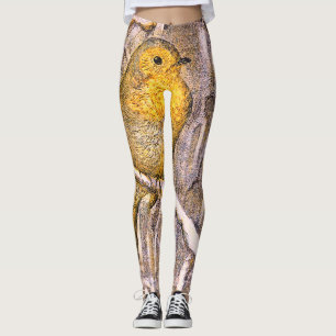pretty Vintage Robin bird on a snowy branch Leggings
