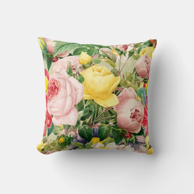 Pretty Vintage Rose Floral Medley Cushion (Front)