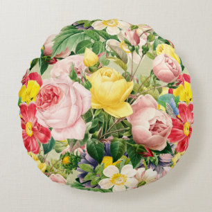 Pretty Vintage Rose Floral Medley Round Cushion