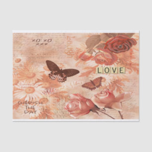 Pretty Vintage Rose Pink Butterfly Decoupage Tissue Paper