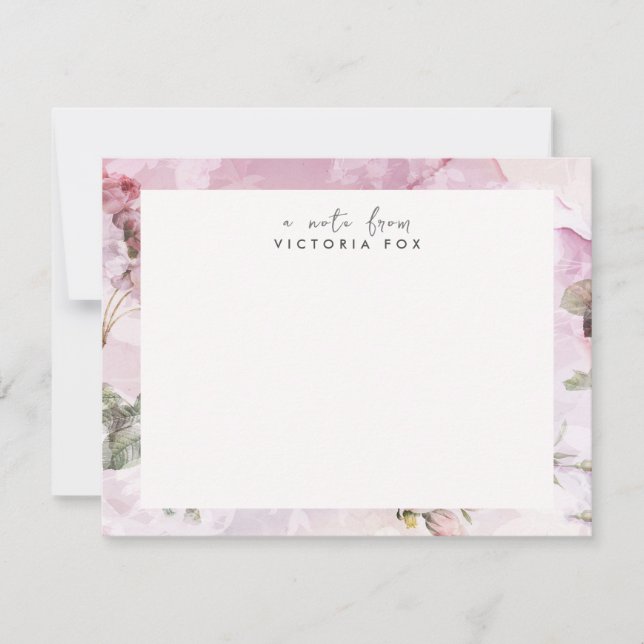 Pretty Vintage Roses Personalised Stationery Card (Front)