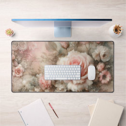 Pretty Vintage Shabby Chic Pastel Pink Rose Desk Mat