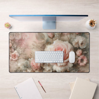 Pretty Vintage Shabby Chic Pastel Pink Rose Desk Mat