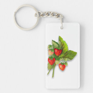Pretty Vintage Strawberries, Message on Back Key Ring