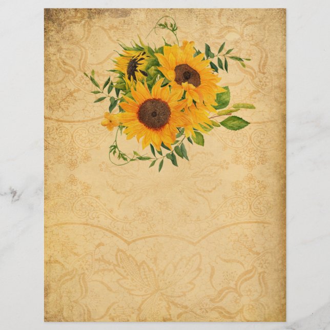 Pretty Vintage Style Sunflower Scrapbook Paper (Front)