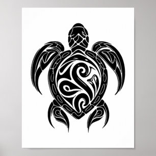 Pretty Vintage Tattoo Diver Turtle Poster
