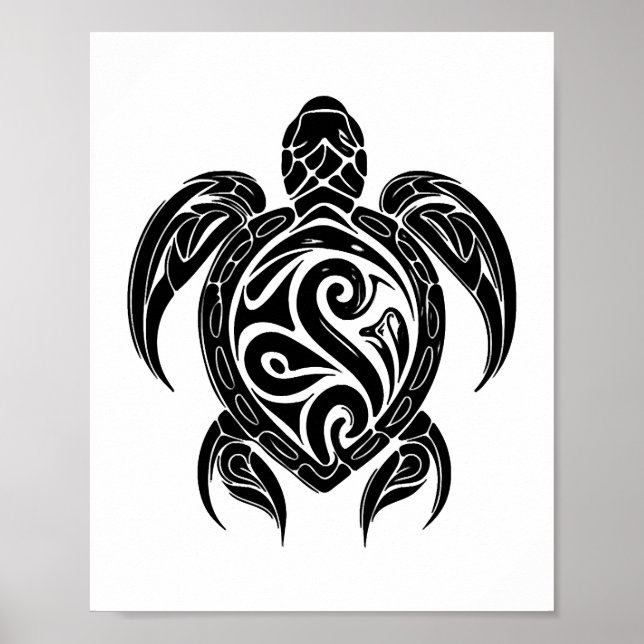 Pretty Vintage Tattoo Diver Turtle  Poster (Front)