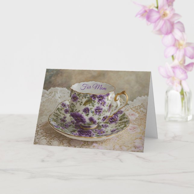 Pretty Vintage Teacup Mother's Day Card (Orchid)