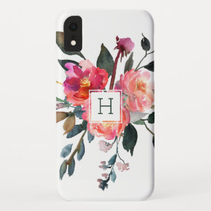 Pretty Vintage Watercolor Floral Trendy Monogram iPhone XR Case
