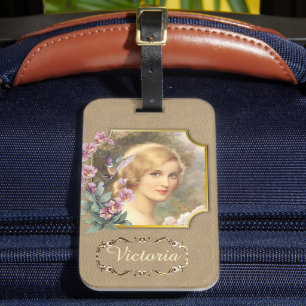 Pretty Vintage Woman Portrait Personalised Luggage Tag