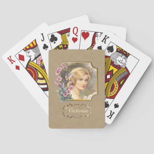 Pretty Vintage Woman Portrait Personalised Playing Cards (Back)