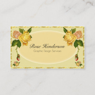 Pretty Vintage Yellow Roses Feminine Floral Business Card
