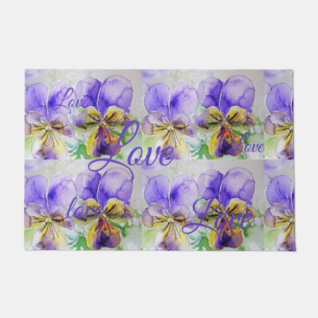Pretty Viola Flower Floral Purple Pattern Love Doormat (Front)