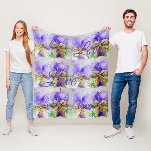 Pretty Viola Flower Floral Purple Pattern Love Fleece Blanket (In Situ)