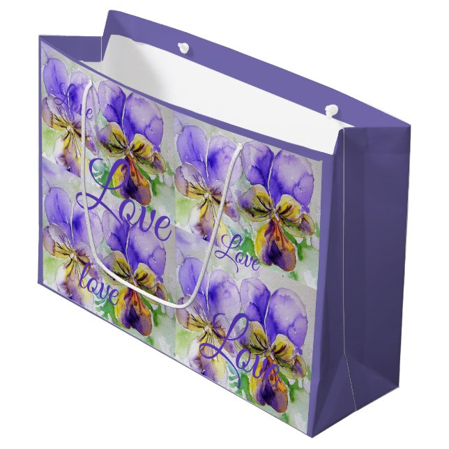 Pretty Viola Flower Floral Purple Pattern Love Large Gift Bag (Front Angled)