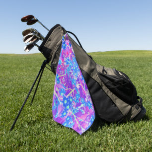 Pretty Violet Blue and Lime Green Flowers Golf Towel