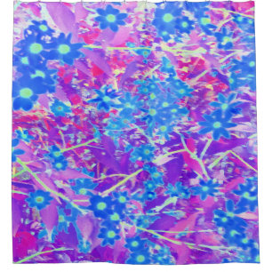 Pretty Violet Blue and Lime Green Flowers Shower Curtain