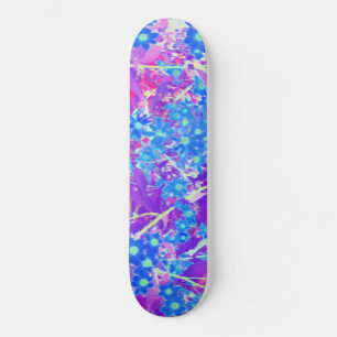 Pretty Violet Blue and Lime Green Flowers Skateboard