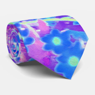 Pretty Violet Blue and Lime Green Flowers Tie