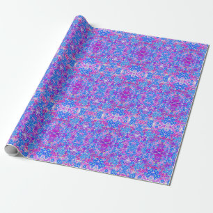 Pretty Violet Blue and Lime Green Flowers Wrapping Paper
