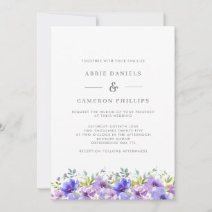 Pretty Violet Floral Wreath Wedding Invitation