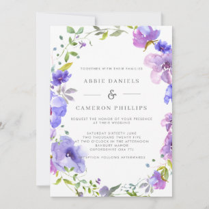 Pretty Violet Floral Wreath Wedding Invitation