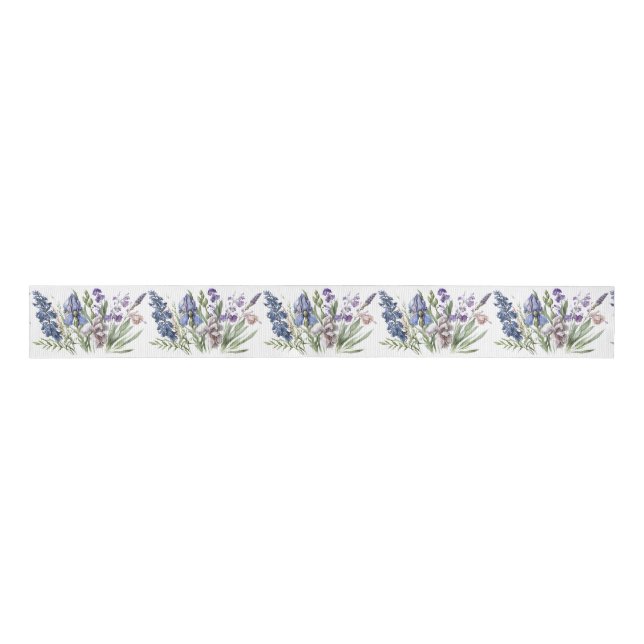 Pretty Violet Flowers Grosgrain Ribbon (Front)