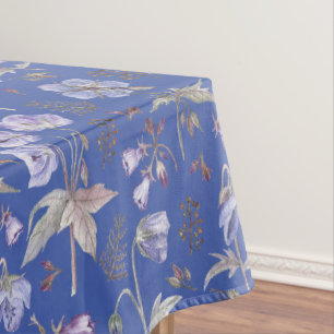 Pretty Violet Flowers on Blue Background Pattern Tablecloth