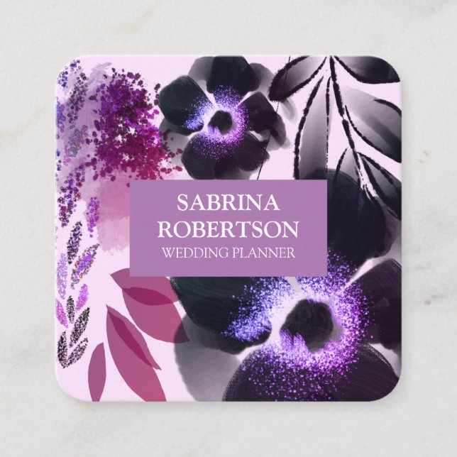 Pretty Violet Pink Floral Square Business Card (Front)