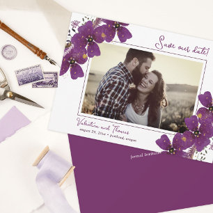 Pretty Violet Purple Flowers Save The Date Announcement