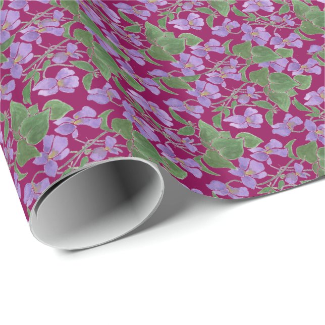 Pretty Violets Custom Wrapping Paper on Purple (Roll Corner)
