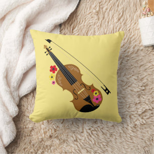 Pretty Violin With Flowers Cushion