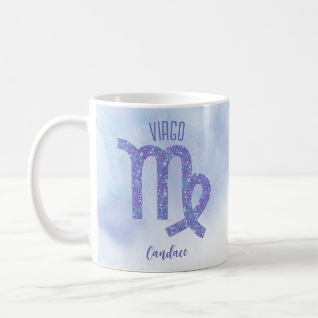 Pretty Virgo Astrology Sign Personalised Purple Coffee Mug (Left)