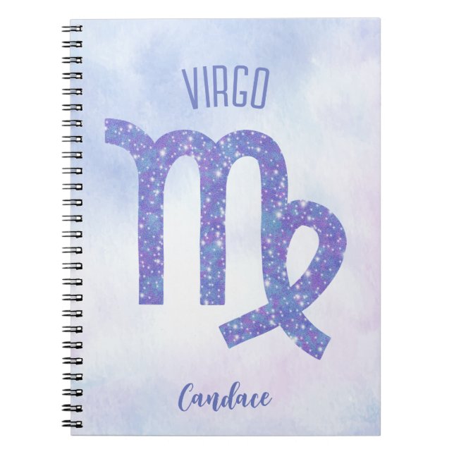 Pretty Virgo Astrology Sign Personalised Purple Notebook (Front)