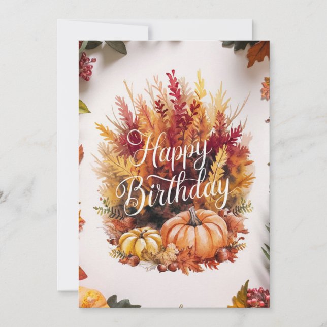 Pretty Warm Wish Autumn Fall Happy Birthday Card (Front)