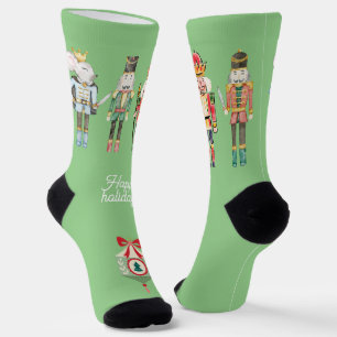 Pretty watercolor art of Nutcracker Xmas green Socks