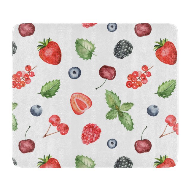 Pretty Watercolor Berry Pattern Kitchen Cutting Board (Front)