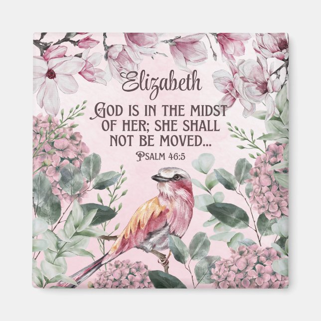 Pretty Watercolor Bird Flowers Christian Scripture Magnet (Front)
