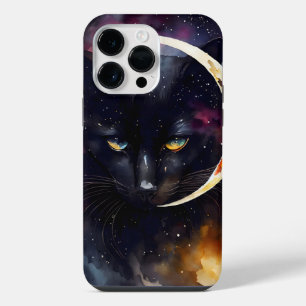 PRETTY WATERCOLOR BLACK CAT WITH A FULL MOON iPhone 14 PRO MAX CASE