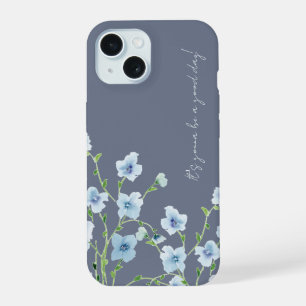 Pretty Watercolor Blue Floral iPhone 15 Case