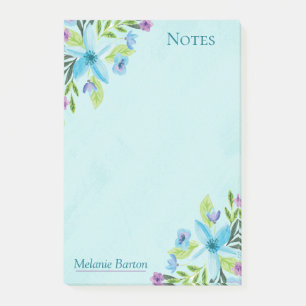 Pretty Watercolor Blue Floral Personalised Notes