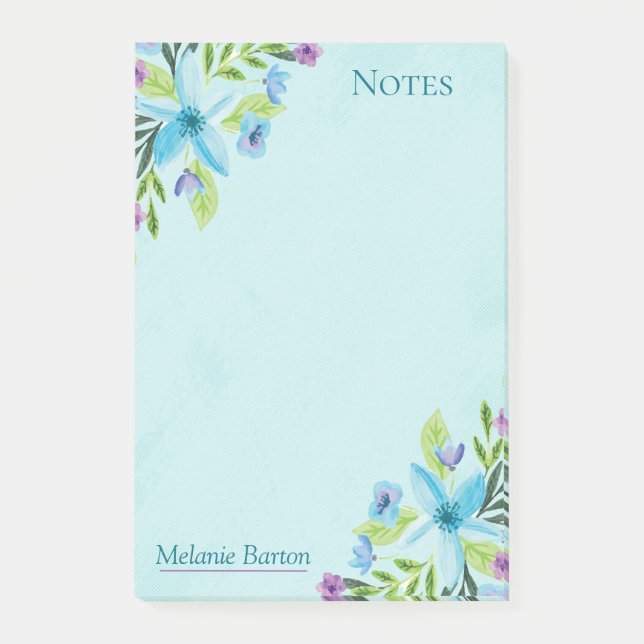 Pretty Watercolor Blue Floral Personalised Notes (Front)