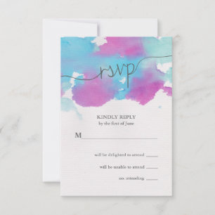 Pretty Watercolor Blue Purple Wedding RSVP Card