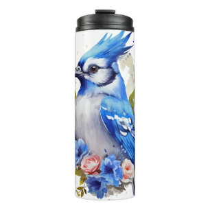 PRETTY WATERCOLOR BLUEBIRD IN A TREE THERMAL TUMBLER