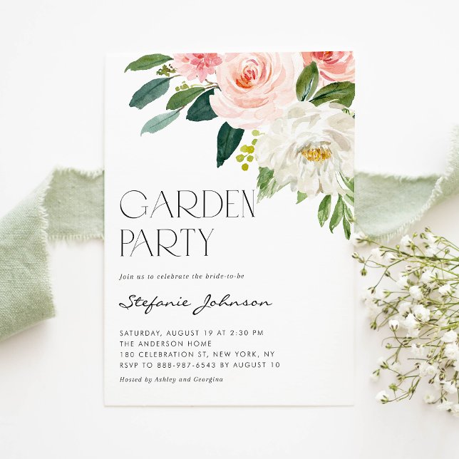 Pretty Watercolor Blush Flowers Garden Party Invitation (Creator Uploaded)