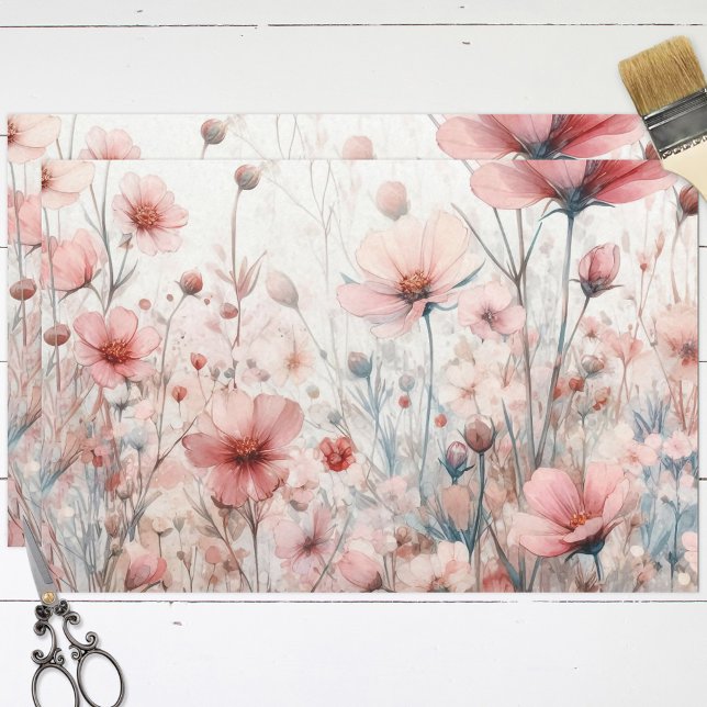 Pretty Watercolor Blush Pink Wildflower Decoupage Tissue Paper (Creator Uploaded)