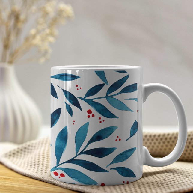Pretty watercolor branches – turquoise and red  coffee mug (Creator Uploaded)