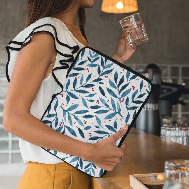 Pretty watercolor branches - turquoise and red laptop sleeve (Creator Uploaded)